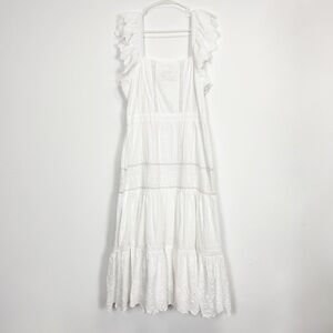 Vineyard Vines Maxi Dress Womens Medium White Eyelet Ruffle Sleeve Tiered Cotton